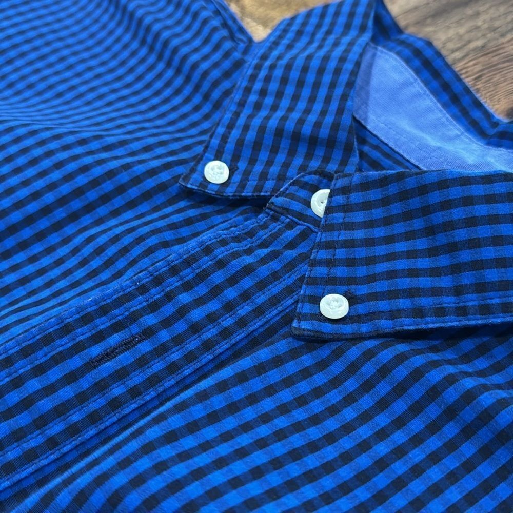 Chaps Men’s stretch blue/black checked Button Down. Sz L - Picture 2 of 5